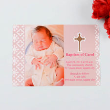 Imprimez vos propres cartes photo d'invitation de baptême rose clair béni  