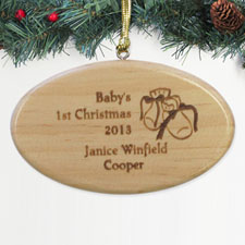 Ornement en bois gravé premier Noël de bébé personnalisé