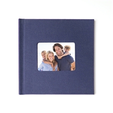 Concevez votre album photo couverture rigide en lin bleu 20,32 x 20,32 cm