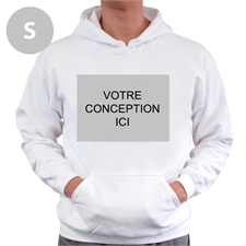 Sweatshirt à capuche sans tirette personnalisé blanc devant personnalisé petite taille 