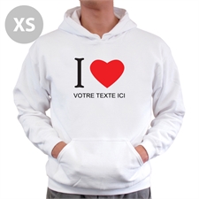 Sweatshirt à capuche personnalisé J'aime (coeur) blanc XS