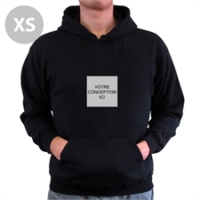 Sweatshirt à capuche avec poche kangourou personnalisé mini image carrée noir taille extra petite