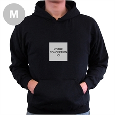 Sweatshirt à capuche avec poche kangourou personnalisé mini image carrée noir taille moyenne