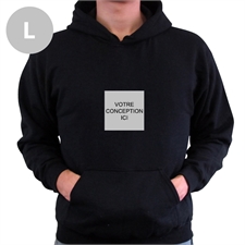 Sweatshirt à capuche avec poche kangourou personnalisé mini image carrée noir taille large