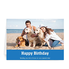 Cartes d'anniversaire photo personnalisées bleues classiques, simples pliées 12,7 x 17,78 cm