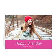 Cartes d'anniversaire photo personnalisées rose vif, simples 12,7 x 17,78 cm