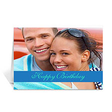 Cartes d'anniversaire photo personnalisées bleues classiques, pliées informelles 12,7 x 17,78 cm