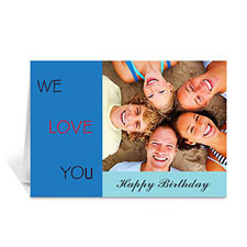 Cartes d'anniversaire photo personnalisées bleues classiques, modernes pliées 12,7 x 17,78 cm