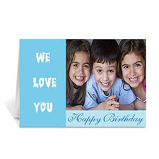 Cartes d'anniversaire photo personnalisées bleu clair, modernes pliées 12,7 x 17,78 cm