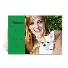 Cartes d'anniversaire photo personnalisées vertes classiques, pliées modernes 12,7 x 17,78 cm