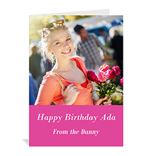 Cartes d'anniversaire photo personnalisées rose vif, simple portrait plié 12,7 x 17,78 cm