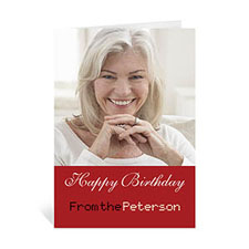 Cartes d'anniversaire photo personnalisées rouges classiques, simple portrait plié 12,7 x 17,78 cm