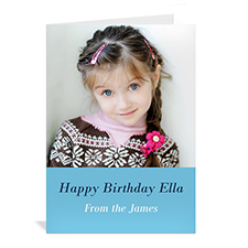 Cartes d'anniversaire photo personnalisées bleu clair, simple portrait pliées 12,7 x 17,78 cm