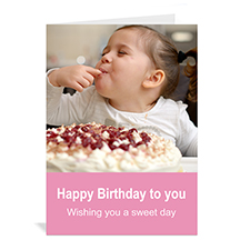 Cartes d'anniversaire photo personnalisées rose clair, simple portrait plié 12,7 x 17,78 cm