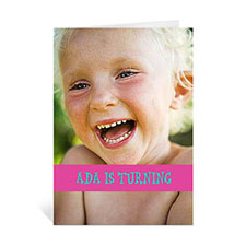 Cartes d'anniversaire photo personnalisées rose vif, portrait plié informel 12,7 x 17,78 cm