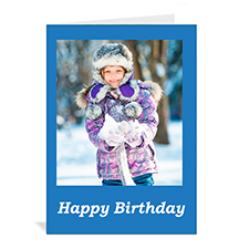Cartes d'anniversaire photo personnalisées bleues classiques, portrait plié 12,7 x 17,78 cm