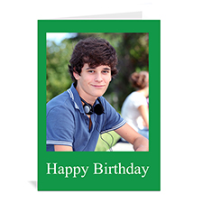 Cartes d'anniversaire photo personnalisées vertes classiques, portrait plié 12,7 x 17,78 cm