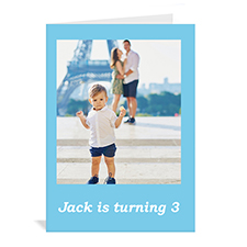 Cartes d'anniversaire photo personnalisées bleu clair, portrait pliées 12,7 x 17,78 cm