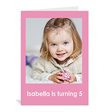 Cartes d'anniversaire photo personnalisées rose clair, portrait plié 12,7 x 17,78 cm