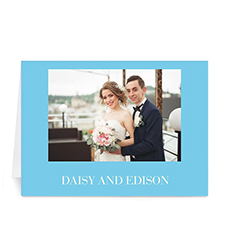 Cartes photo de mariage personnalisées bleu clair, pliées 12,7 x 17,78 cm
