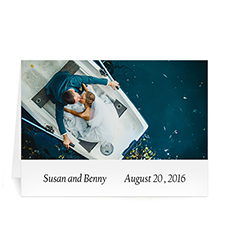 Cartes de mariage photo classiques blanches personnalisées, simples pliées 12,7 x 17,78 cm 