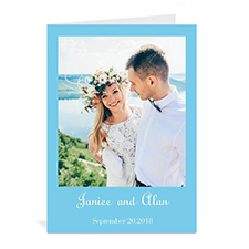 Cartes photo mariage personnalisées bleues claires, pliées portrait 12,7 x 17,78 cm