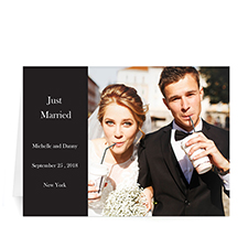 Cartes de mariage photo personnalisées noires classiques, pliées modernes 12,7 x 17,78 cm