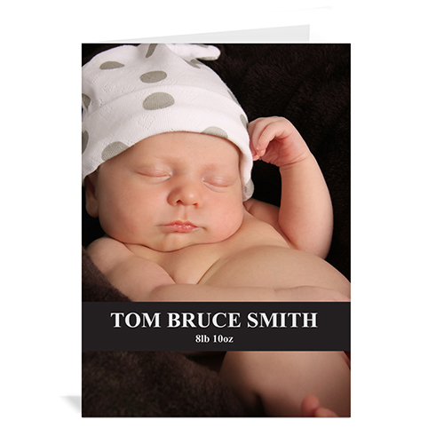 Cartes photo bébé personnalisées noires classiques, pliées informelles portrait 12,7 x 17,78 cm