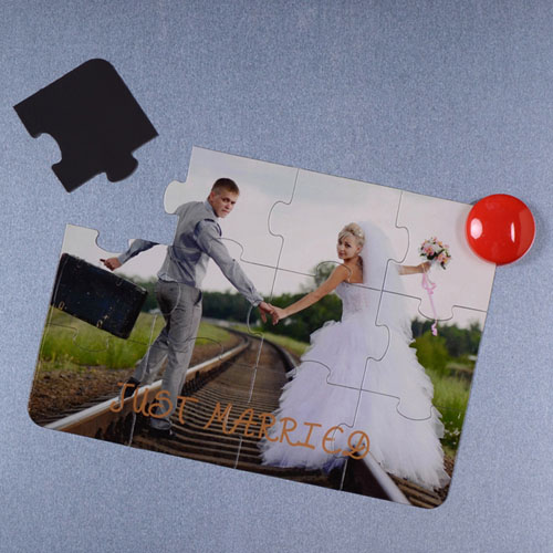 Invitation puzzle personnalisée magnétique tout juste mariés