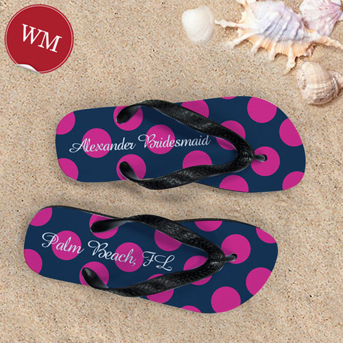 Créez mes propres sandales tongs personnalisées monogrammées point bleu marine rose, femmes moyen
