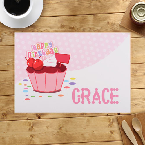 Sets de table premier cupcake d'anniversaire fille personnalisés