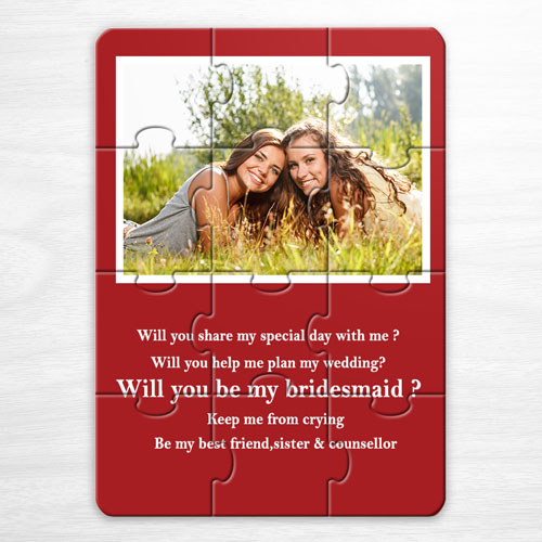Invitation photo puzzle personnalisée mariage rouge
