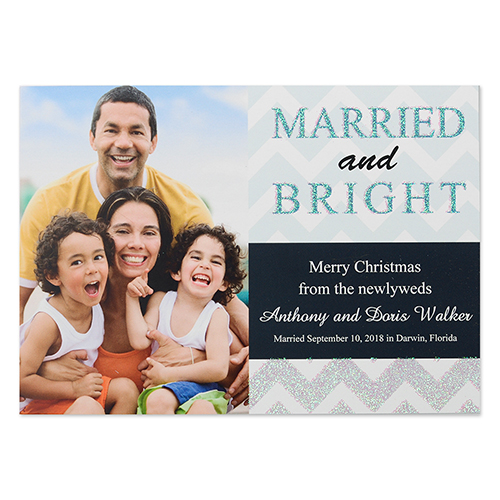 Cartes d'invitation de Noël photo personnalisées marié & brillant paillettes personnalisé