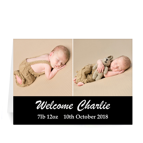Cartes photo bébé personnalisées noires deux collage