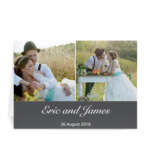 Cartes de mariage photo personnalisées deux collage, simple gris 12,7 x 17,78 cm