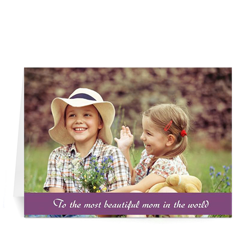 Cartes de voeux photo fête des mères personnalisées, pliées violet 12,7 x 17,78 cm