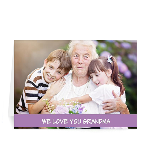 Cartes de voeux photo fête des mères personnalisées, pliées violet classique 12,7 x 17,78 cm