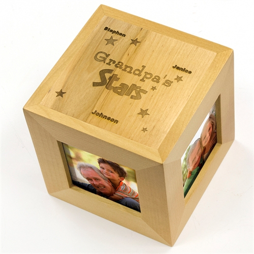 Cube photo en bois gravé mes étoiles