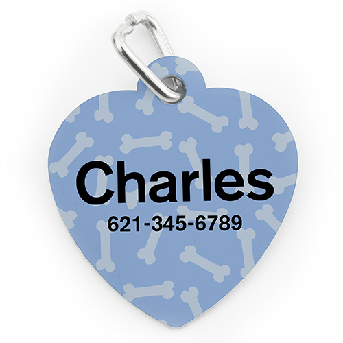 Médaille pour chien et chat en forme de coeur, impression personnalisée motif os bleu