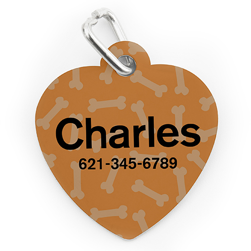 Médaille pour chien ou chat en forme de coeur, impression personnalisée motif os orange