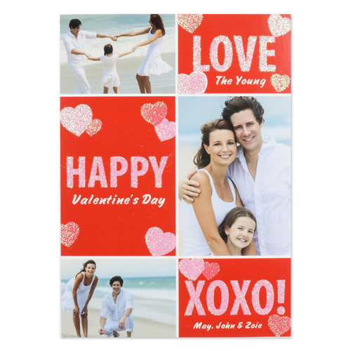 Carte Saint Valentin photo personnalisée vraies paillettes bonbons coeurs, plate 12,7 x 17,78 cm
