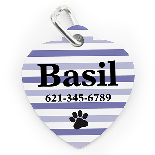 Médaille pour chien ou chat en forme de coeur, impression personnalisée rayure patte violette