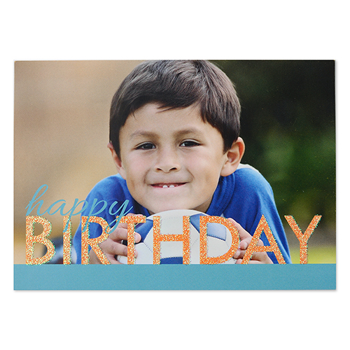 Créez votre propre carte d'invitation personnalisée anniversaire vif paillettes, cartes d'annonce bleues oranges 12,7 x 17,78 cm