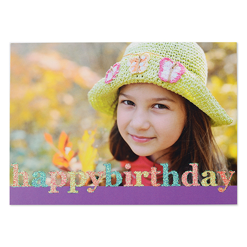 Créez vos propres cartes photo personnalisées paillettes Joyeux anniversaire, cartes d'annonce violettes