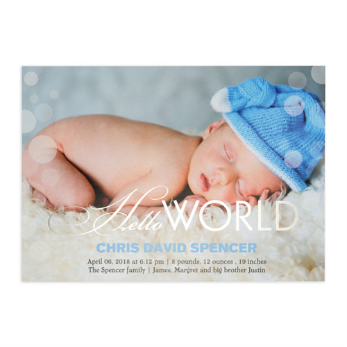 Créez votre propre annonce de naissance photo personnalisée Bonjour monde feuille d'argent, cartes d'invitation 12,7 x 17,78 cm