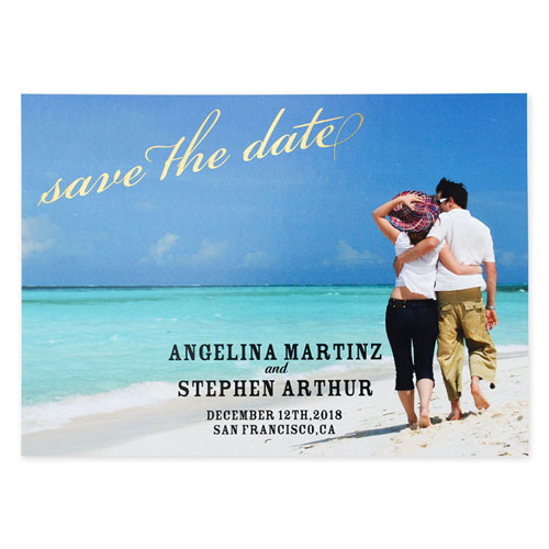 Créez vos propres cartes d'invitation réservez la date pour mariage personnalisées ornement feuille d'or 