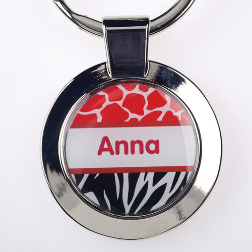 Porte-clé en métal rond personnalisé imprimé animal rouge noir (petit)