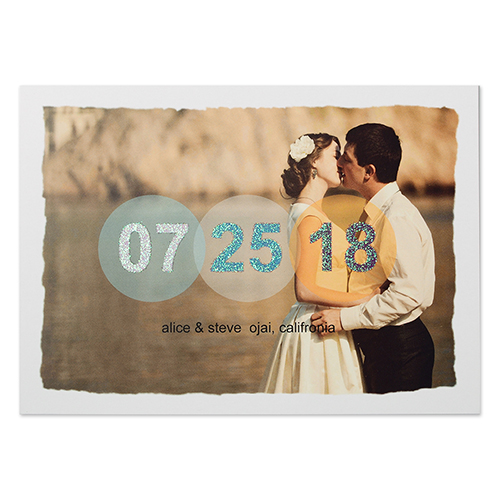 Cartes d'annonce de mariage photo personnalisées pure romance paillettes 12,7 x 17,78 cm