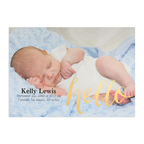 Annonce photo de naissance personnalisée feuille d'or Bonjour, cartes 12,7 x 17,78 cm