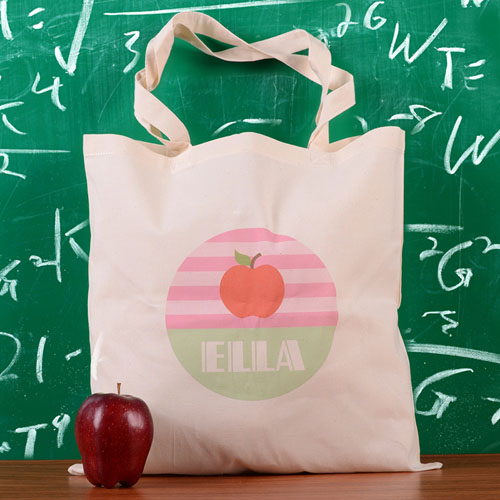 Cabas scolaire personnalisé pomme rayure rose